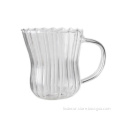 custom 300ml ribbed coffee glass mug with handle